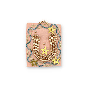 Colgantes de tela hechos a mano herradura Rosa salm&oacute;n-azul-dorado
