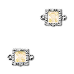 Entrepiezas acero Inox zirc&oacute;n cuadrado Plateado-naranja claro