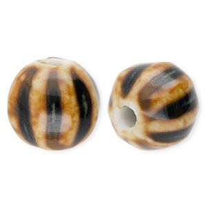 Abalorios de cer&aacute;mica 11mm con rayas Marr&oacute;n oscuro-marr&oacute;n claro