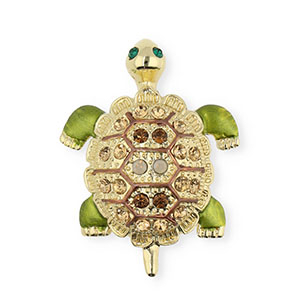 Broches tortuga con strass Dorado-cristal-verde