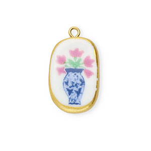 Colgantes de cer&aacute;mica &oacute;valo con flor Dorado-blanco-azul-rosa-verde
