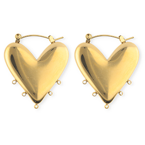 BY31&reg; Fornituras Acero Inox pendientes coraz&oacute;n con 5 anillas Dorado