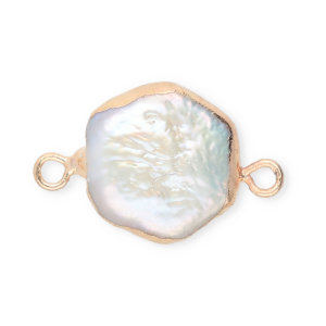 Perlas de agua dulce imperfectas entrepieza hex&aacute;gono Dorado-blanco natural