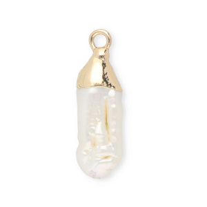 Perlas de agua dulce imperfectas colgante tubo Dorado-blanco natural