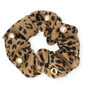Coleteros para pelo estampado leopardo con anillas Marr&oacute;n tan-negro-dorado