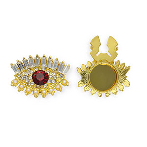 Cubrebotones ojo con strass y imitaci&oacute;n de perlas Dorado-rojo-cristal-blanco