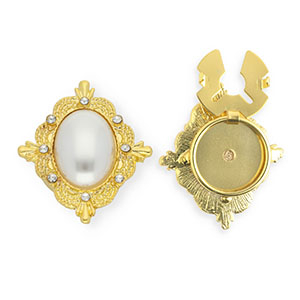 Cubrebotones &oacute;valo con imitaci&oacute;n de perla y strass Dorado-blanco-cristal