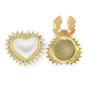 Cubrebotones coraz&oacute;n con imitaci&oacute;n de perla y strass Dorado-blanco-cristal