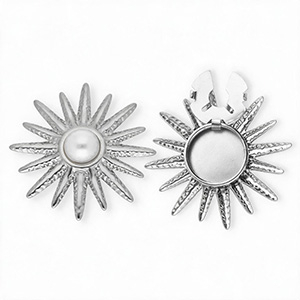 Cubrebotones Acero Inox sol con imitaci&oacute;n de perla Plateado-blanco