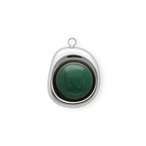 Colgantes Acero Inox con Jade org&aacute;nico &oacute;valo Plateado-verde