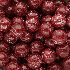 Abalorios de vidrio 12 mm Rojo borgo&ntilde;a-blanco