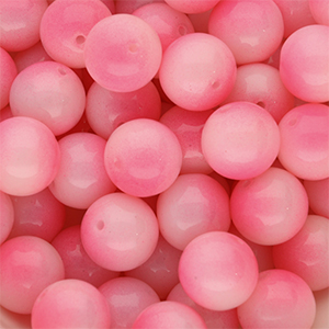 Abalorios de vidrio 14 mm Rosa chicle-blanco