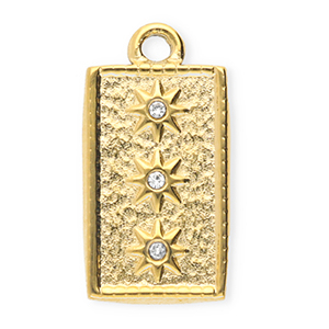Colgantes Acero Inox con strass rect&aacute;ngulo con estrellas Dorado-cristal