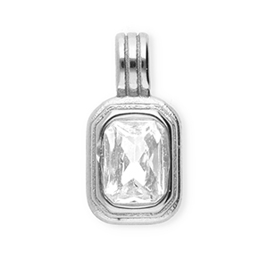 Colgantes Acero Inox con strass rect&aacute;ngulo Plateado-cristal