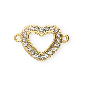 Fornituras Acero Inox con strass entrepieza coraz&oacute;n Dorado-cristal