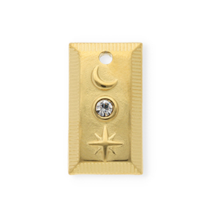 Colgantes Acero Inox con strass rect&aacute;ngulo con luna y estrella Dorado-cristal