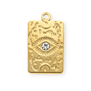 Colgantes Acero Inox con strass rect&aacute;ngulo con ojo Dorado-cristal