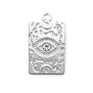 Colgantes Acero Inox con strass rect&aacute;ngulo con ojo Plateado-cristal