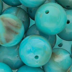 Abalorios acr&iacute;lico 18 mm redondos Azul turquesa-blanco m&aacute;rmol