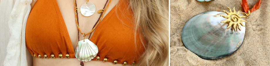 Colección de colgantes de concha grandes y abalorios Colección de colgantes de concha grandes y abalorios